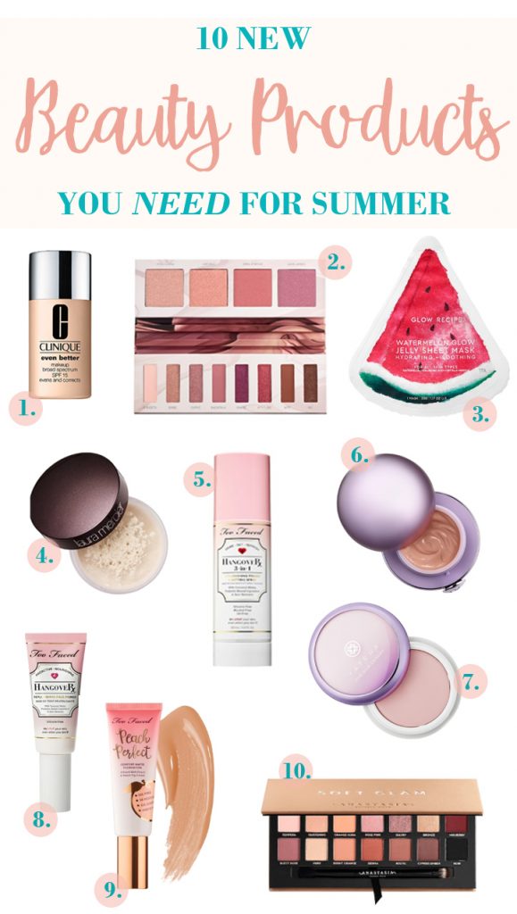 Summer is here and I've got 10 New Beauty Products You NEED for Summer! These are some of my new go tos and a few of my old go tos! I also double a few of these as travel beauty products! Check out my blog post AND don't miss the amazing giveaway! #summer #beautyproducts #giveaway 